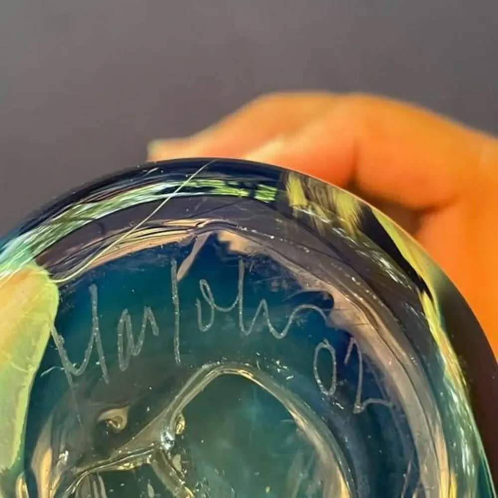 Signed Marti Johnson Texas Studio Hand-Blown Art Glass Vase - 12”